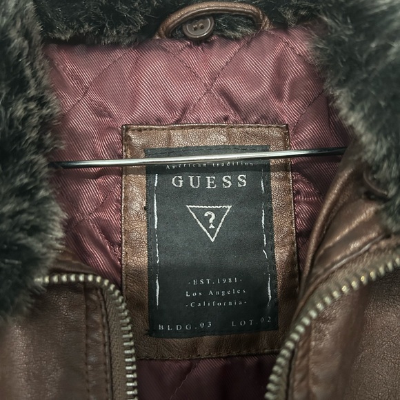 Unisex Brown leather jacket guess - Picture 2 of 7